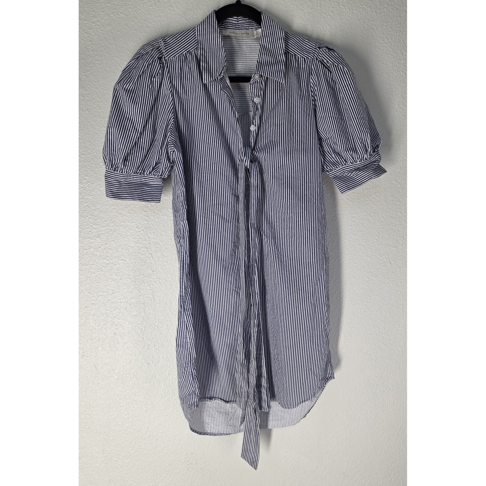 Bishop + Young Shirt Dress XS Blue White Striped Cotton Collared Sundress